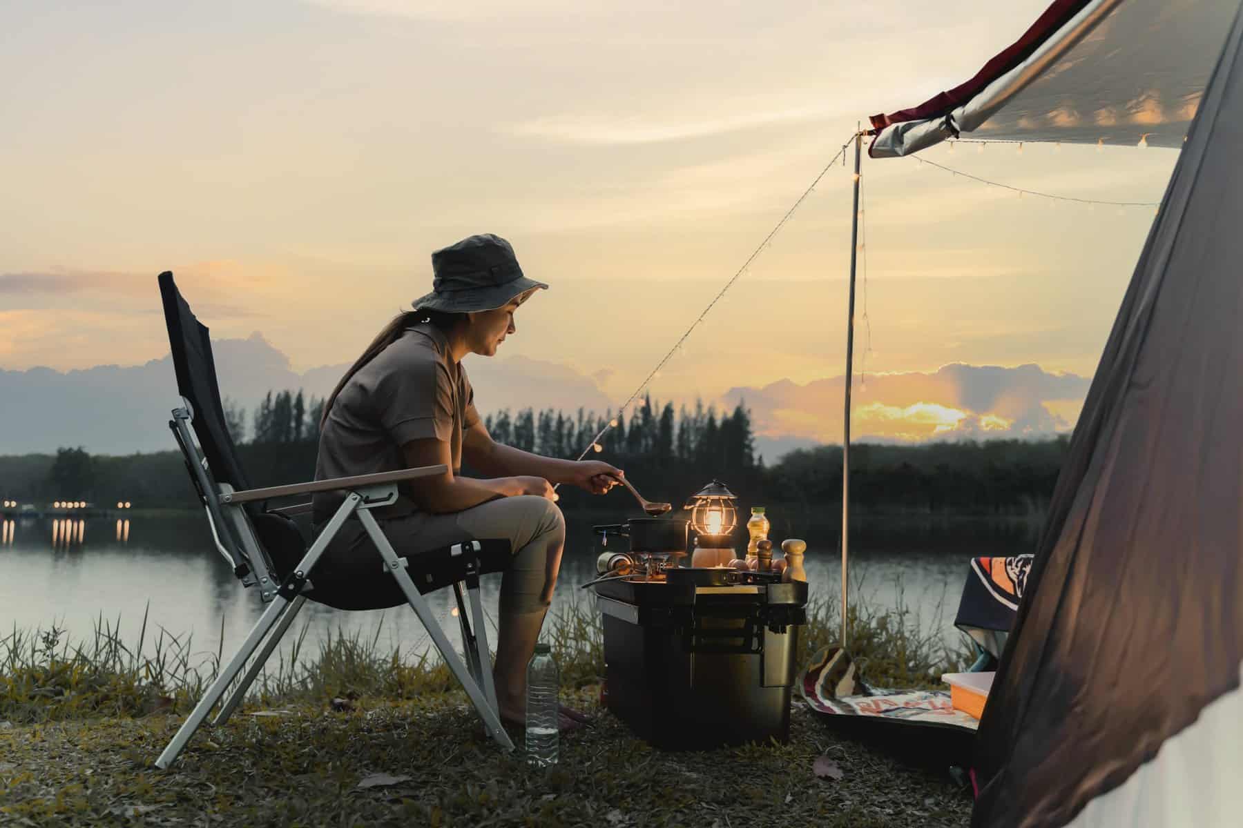 woman-camping-lake