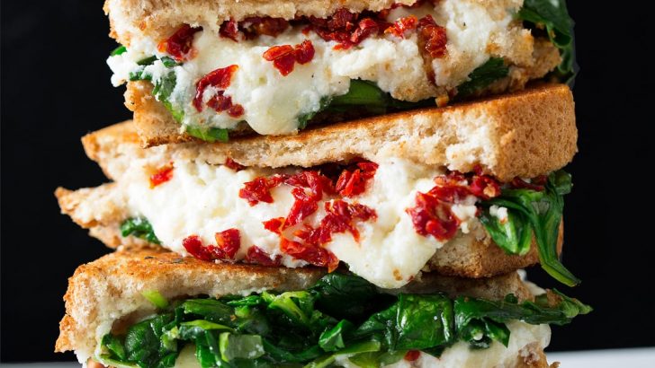 Sourdough Ricotta Grilled Cheese with Sun-Dried Tomatoes and Spinach