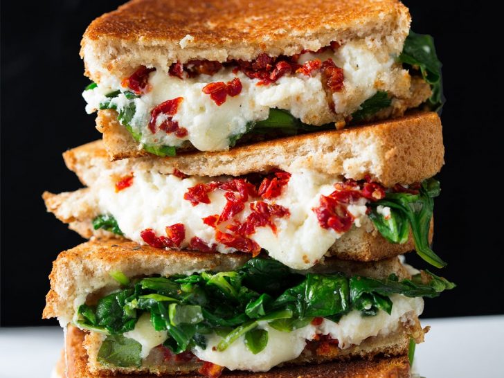 Sourdough Ricotta Grilled Cheese with Sun-Dried Tomatoes and Spinach