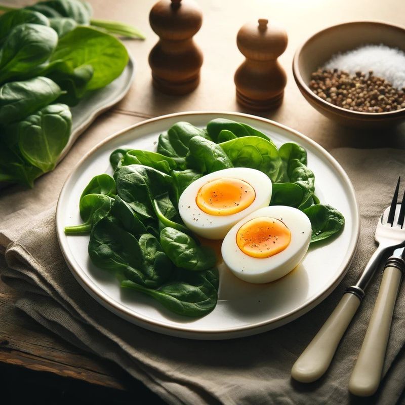 Hard-Boiled Eggs with Spinach Leaves
