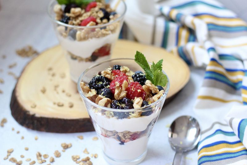 Greek Yogurt and Berry Parfait with Nuts