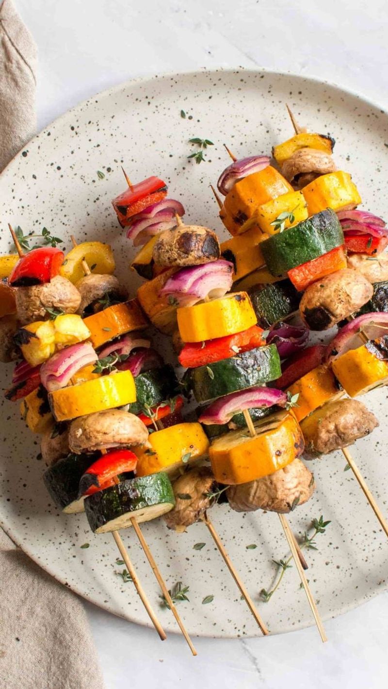 Grilled Veggie Kebabs with Pesto