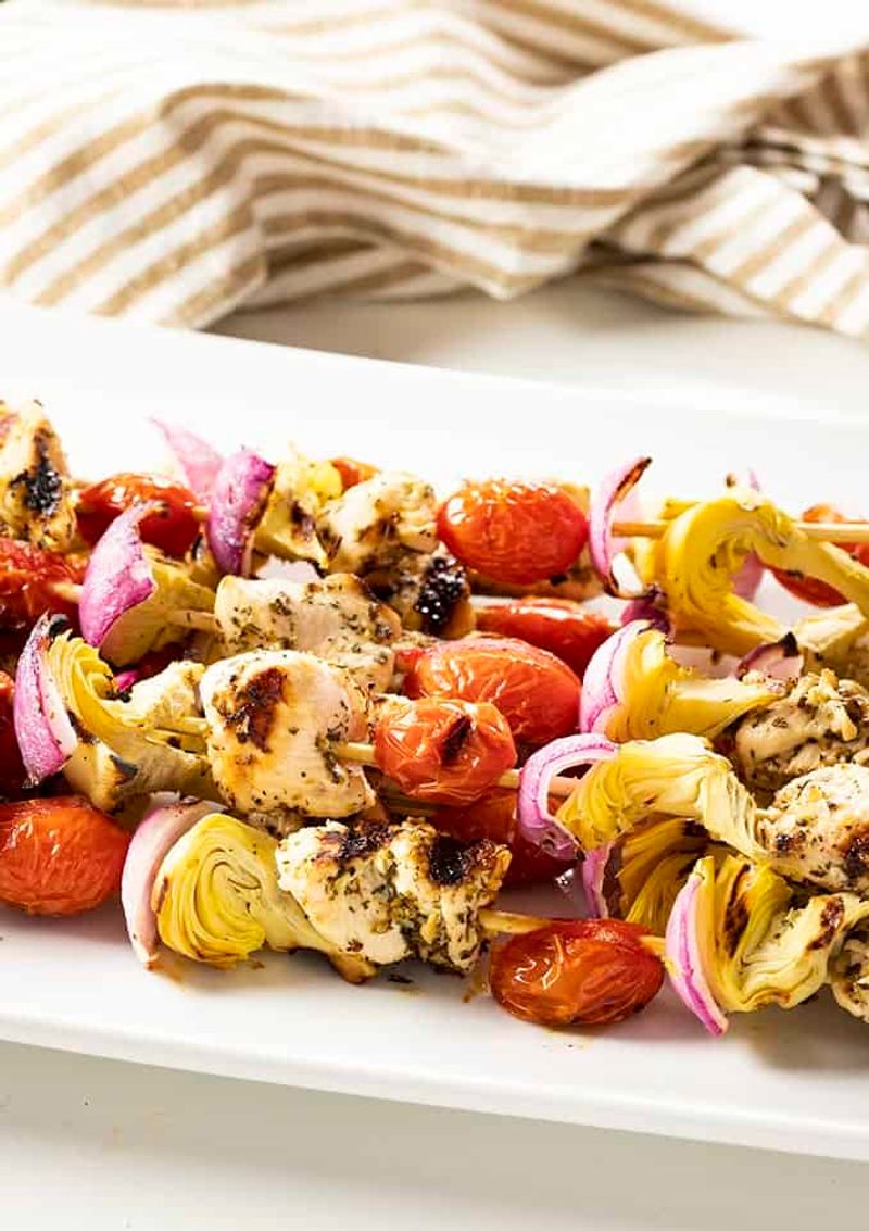 Mediterranean Grilled Chicken and Artichoke Kebabs