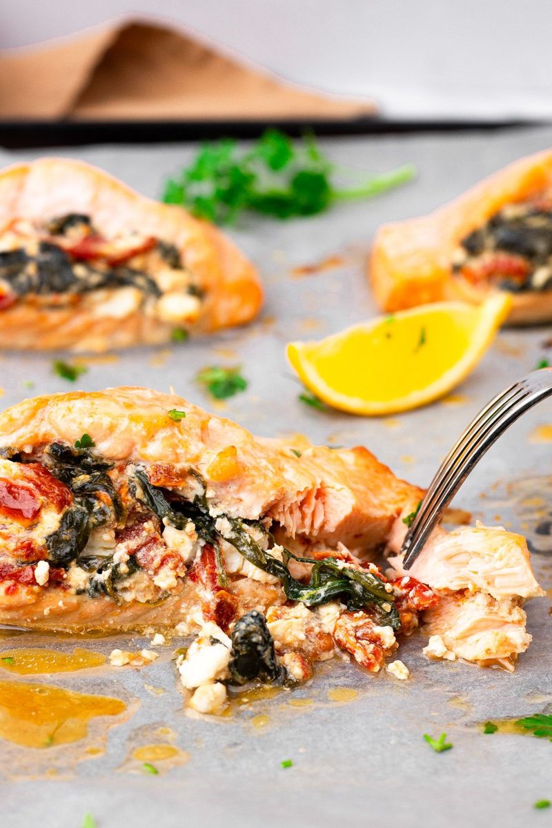 Feta and Spinach Stuffed Salmon