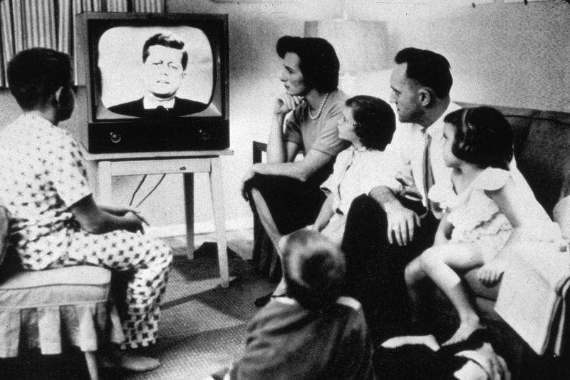 Watching TV on a Small Black and White Screen