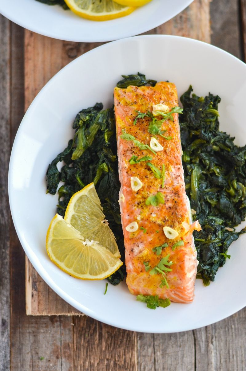 Baked Salmon with Spinach