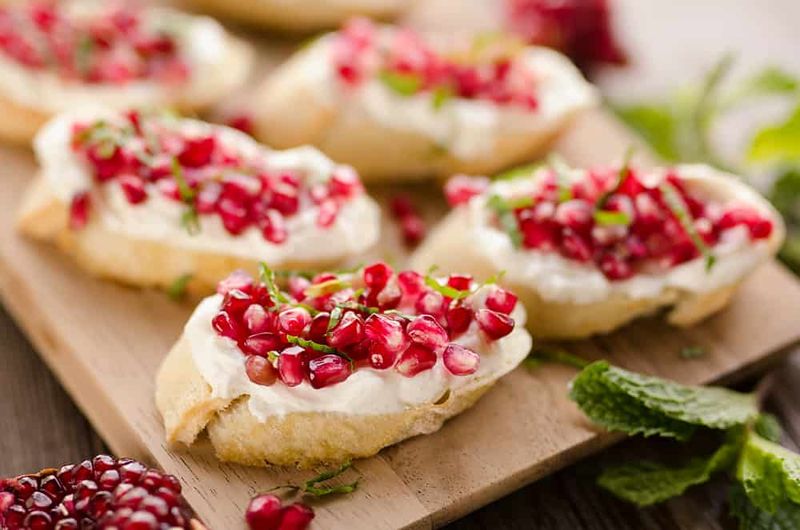 Pomegranate and Goat Cheese Crostini