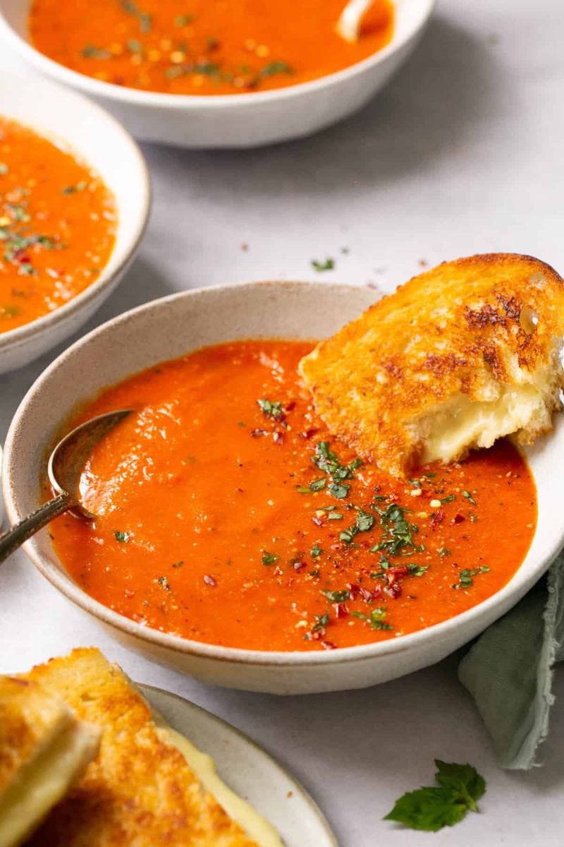 Tomato Basil Soup with Grilled Cheese